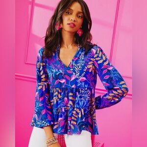 Lilly Pulitzer Sarita silk top in borealis blue absolute purrfection - 00 nwt